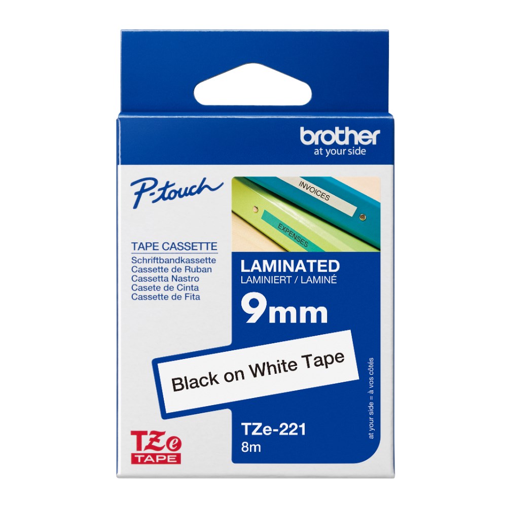 Brother TZE-221 P-Touch Tape 9mmx8m Black on White - Your Home for