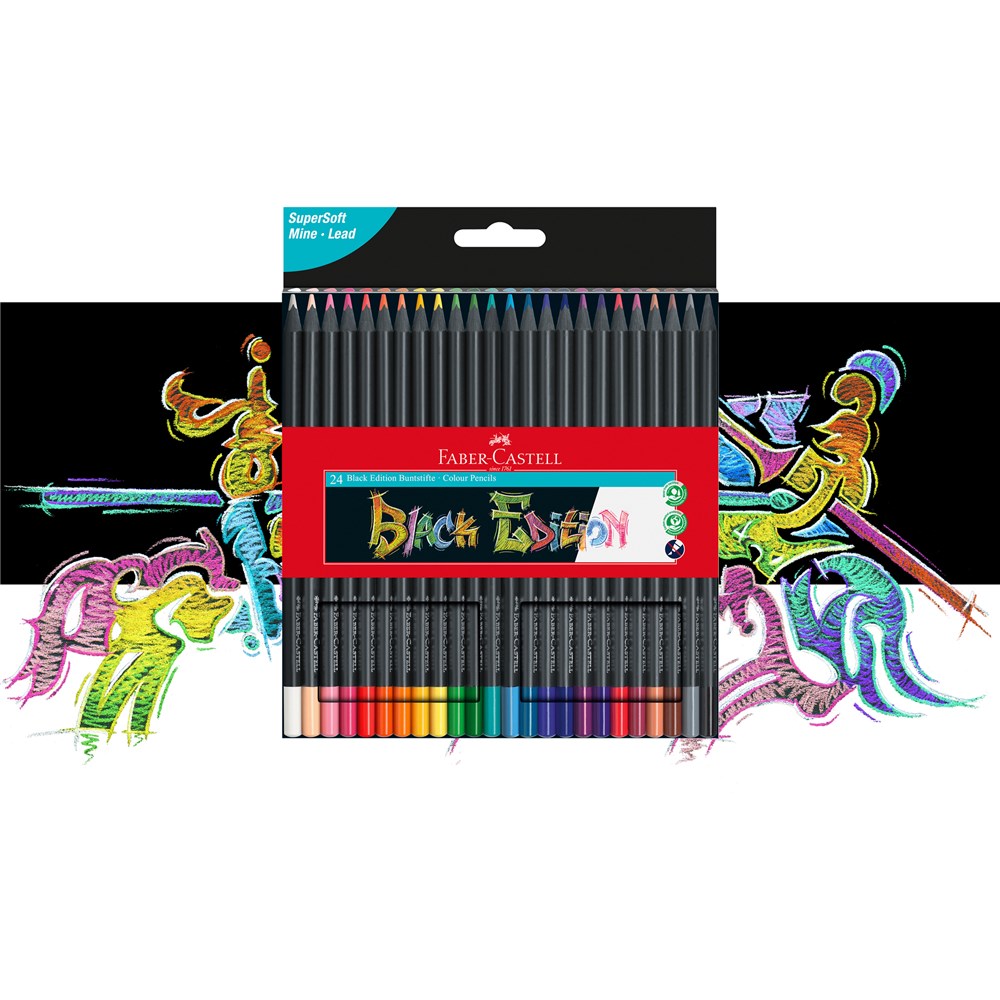 Faber-Castell Colouring Pencils - Black Edition - Assorted Colours - Pack  of 24 